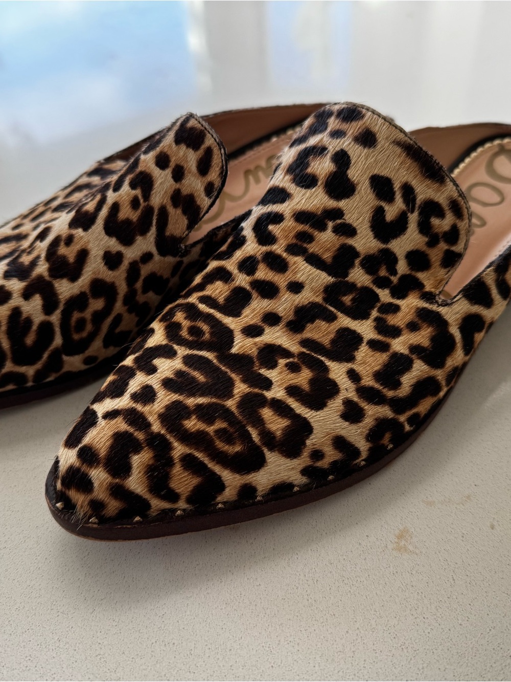 Sam Edelman Leopard Print Haircalf Mule Loafers - Tan and Black